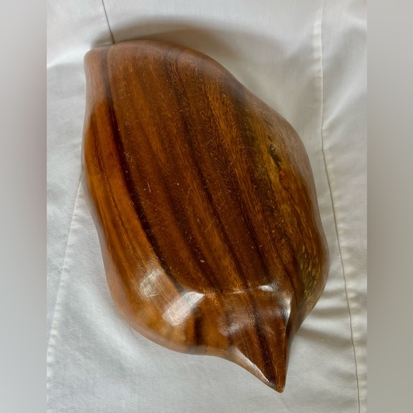 Carved Monkey Pod Wooden Leaf Shaped Bowl Vintage - Picture 8 of 10